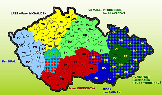 Mapa poradenství a prodeje v krajích pro rok 2021